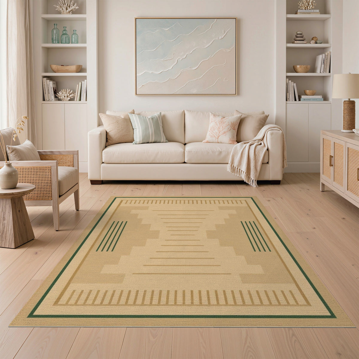 Beige Geometric Area Rug with Step Accents
