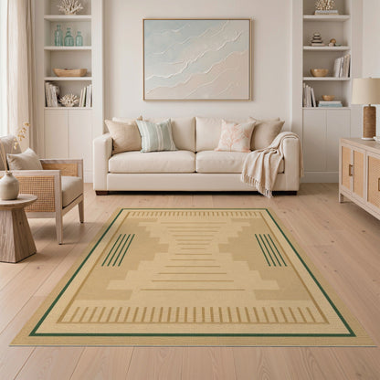 Beige Geometric Area Rug with Step Accents