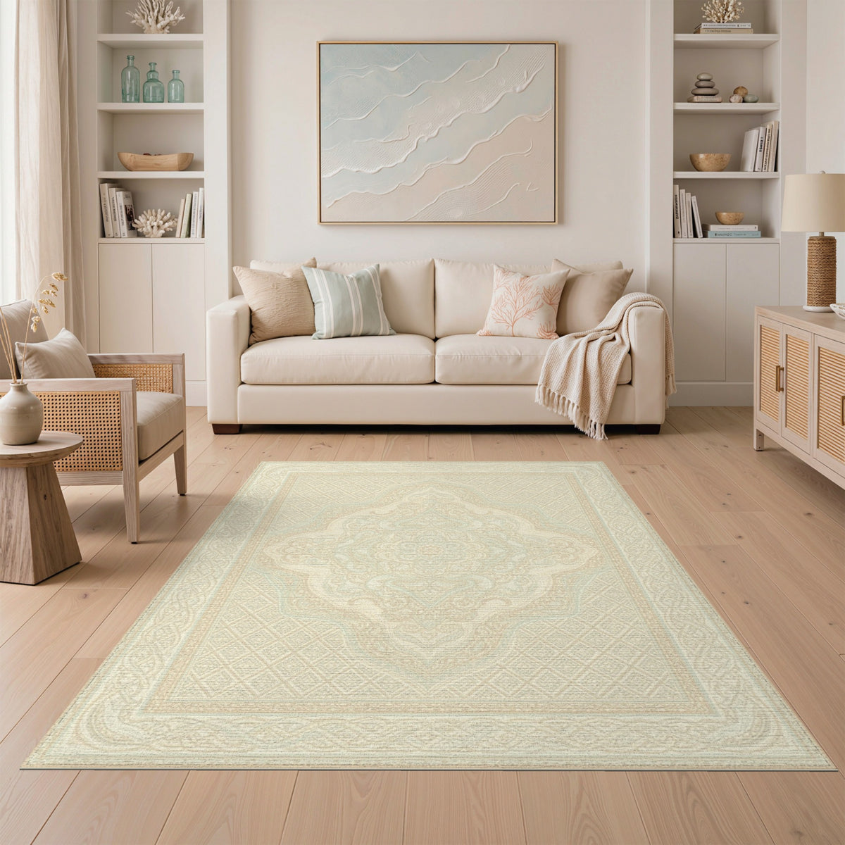 Beige Persian Medallion Area Rug