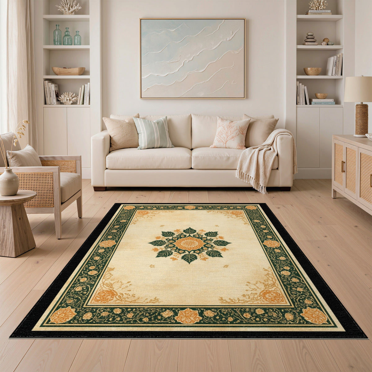 Floral Vintage Floral Medallion Beige Area Rug