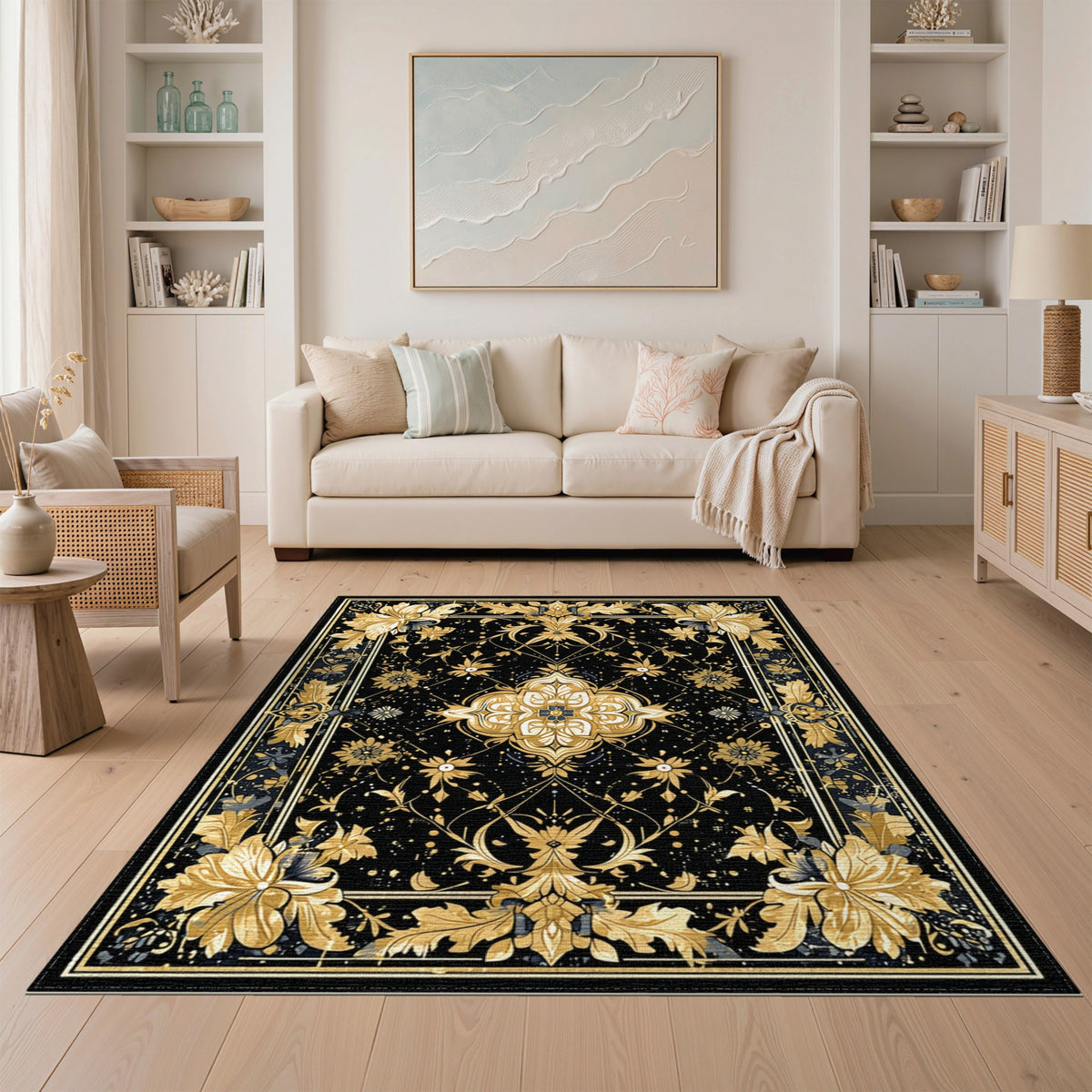 Gold and Silver Gold Floral Medallion Area Rug
