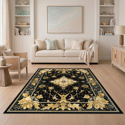 Gold and Silver Gold Floral Medallion Area Rug