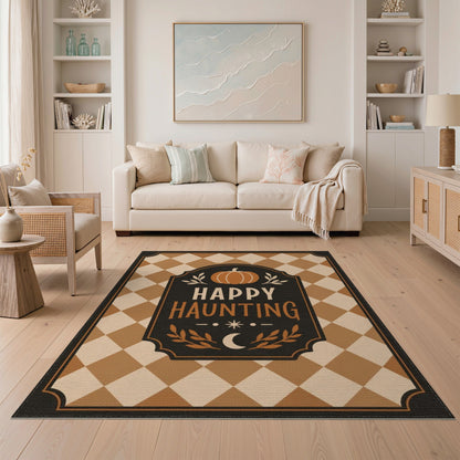 Happy Haunting Pumpkin Checkered Area Rug