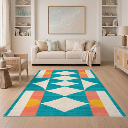 Blue and Teal Geometric Diamond Area Rug