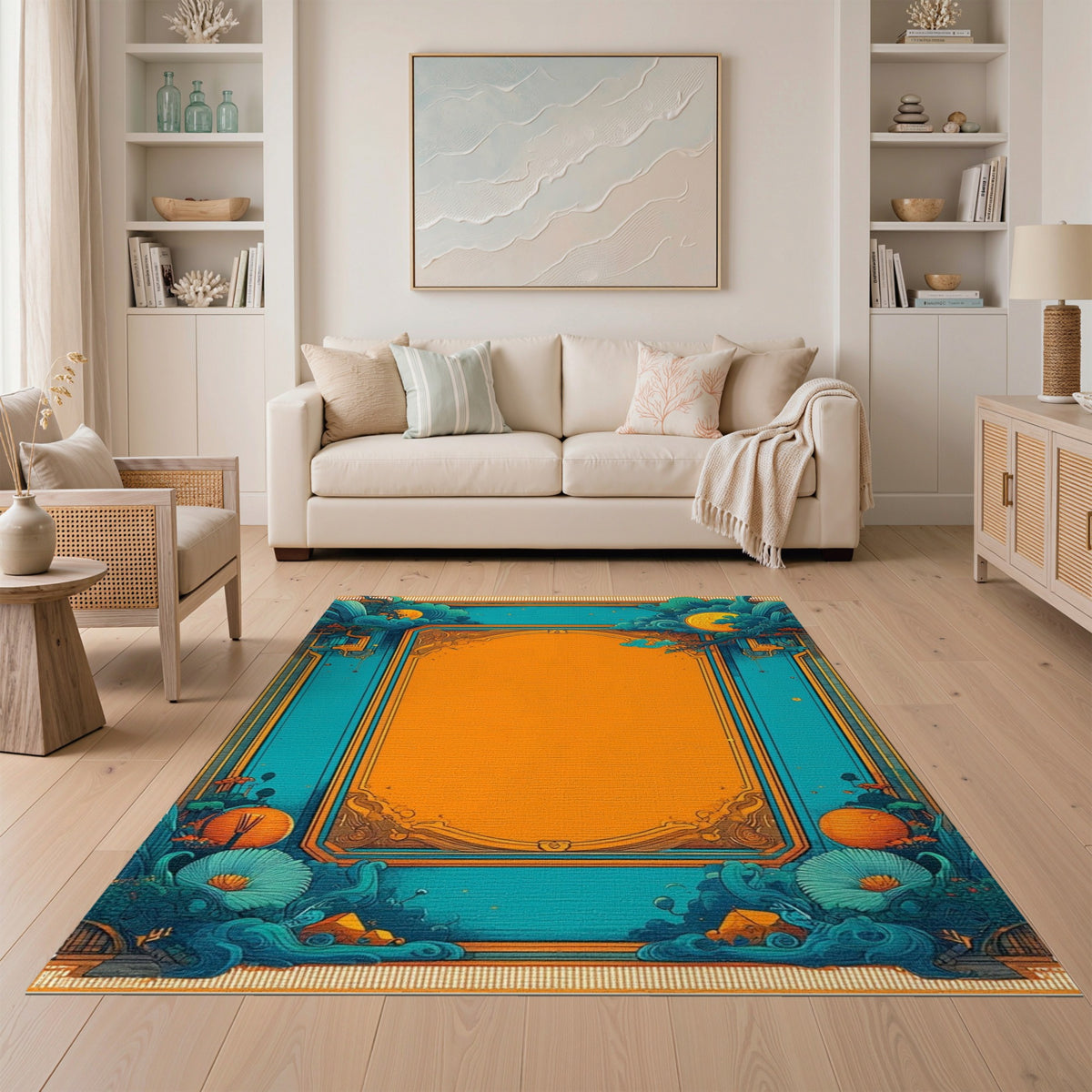 Blue Teal Floral Vintage Area Rug