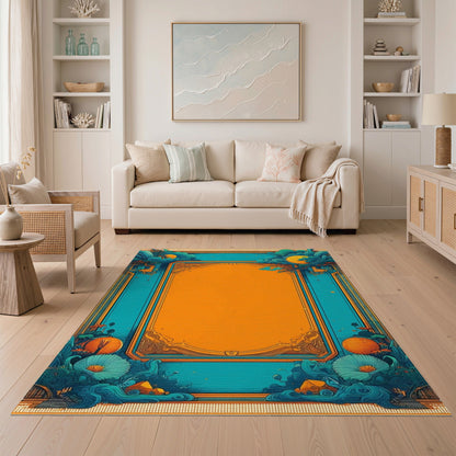 Blue Teal Floral Vintage Area Rug