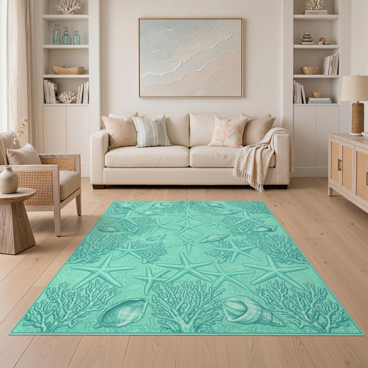 Blue and Teal Starfish Coastal Area Rug