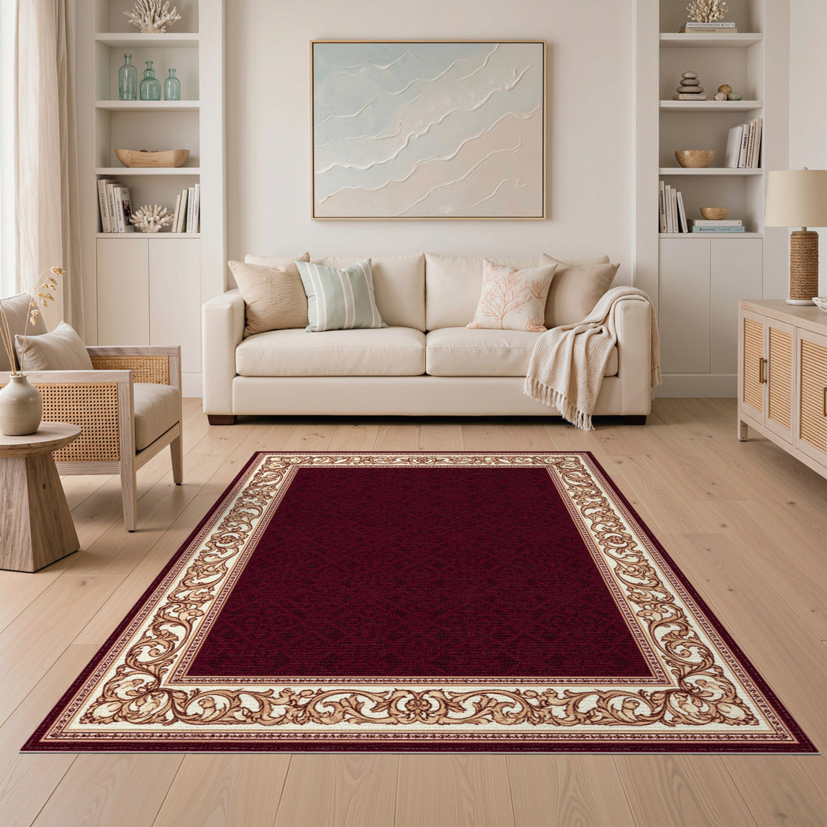 Luxurious Red Persian Area Rug with Ornate Border
