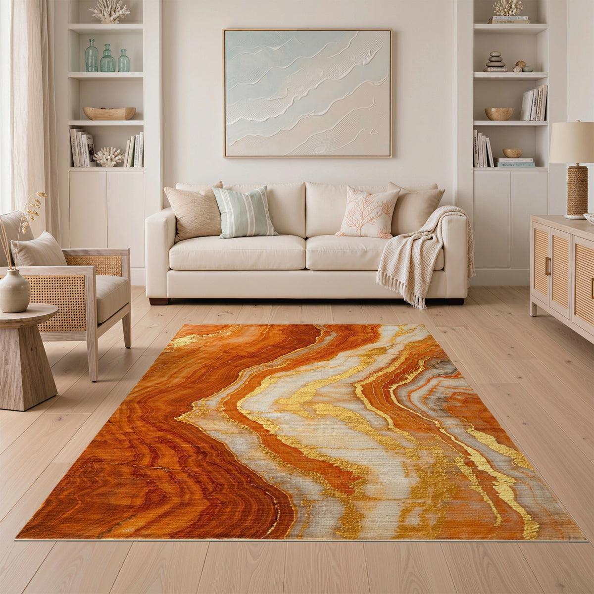 Orange Gold Marble Abstract Area Rug