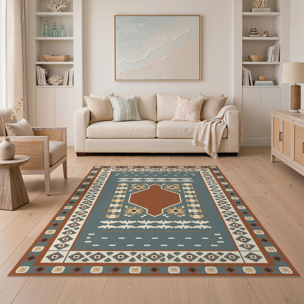 Blue Teal Heritage Tribal Area Rug