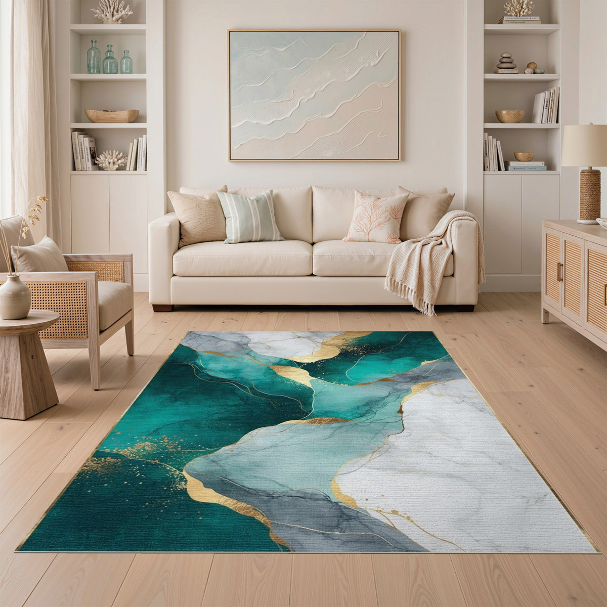 Abstract Area Teal Gold Marble Abstract Area Rug