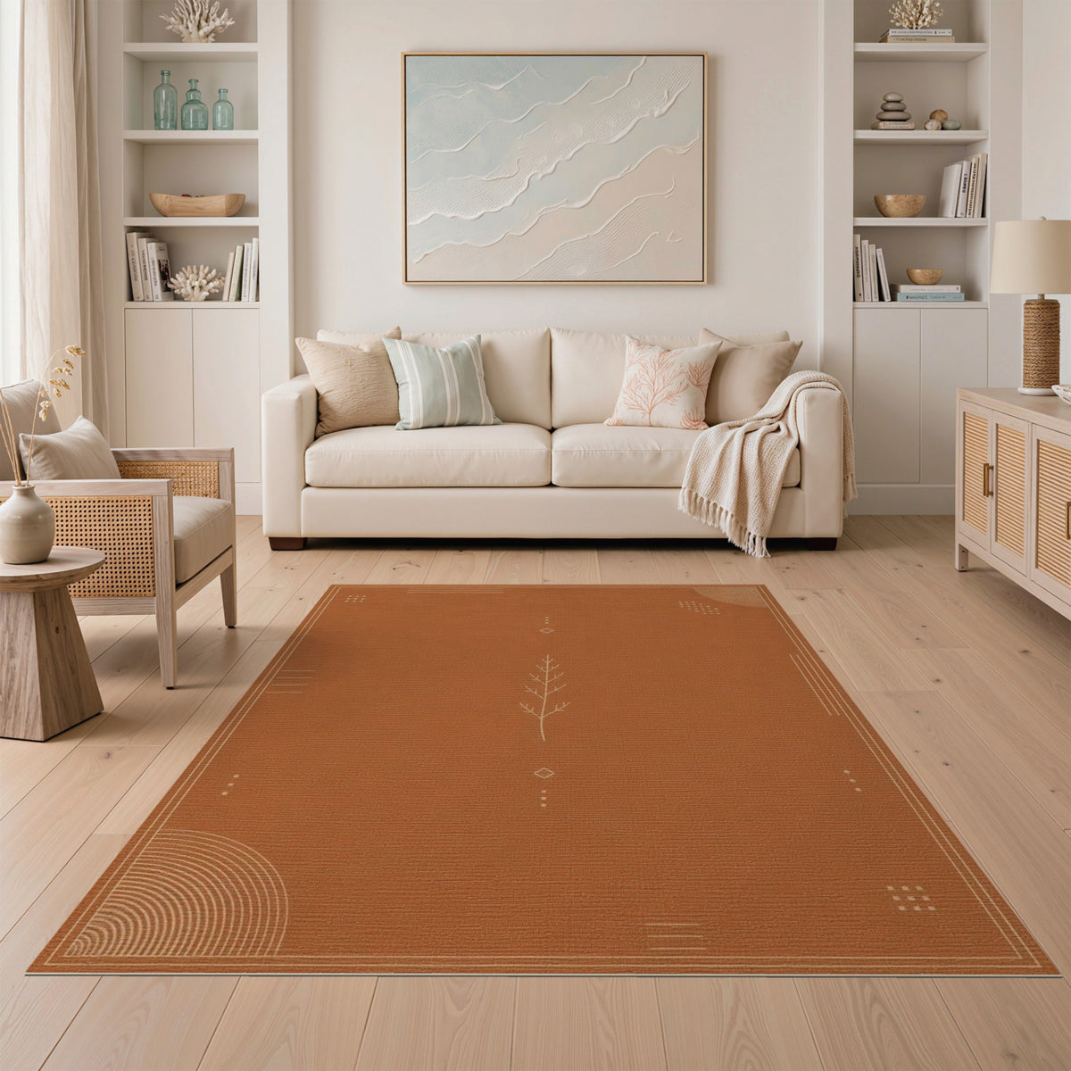 Terracotta Geometric Branch Area Rug