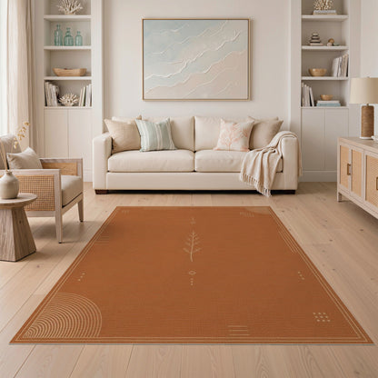 Terracotta Geometric Branch Area Rug