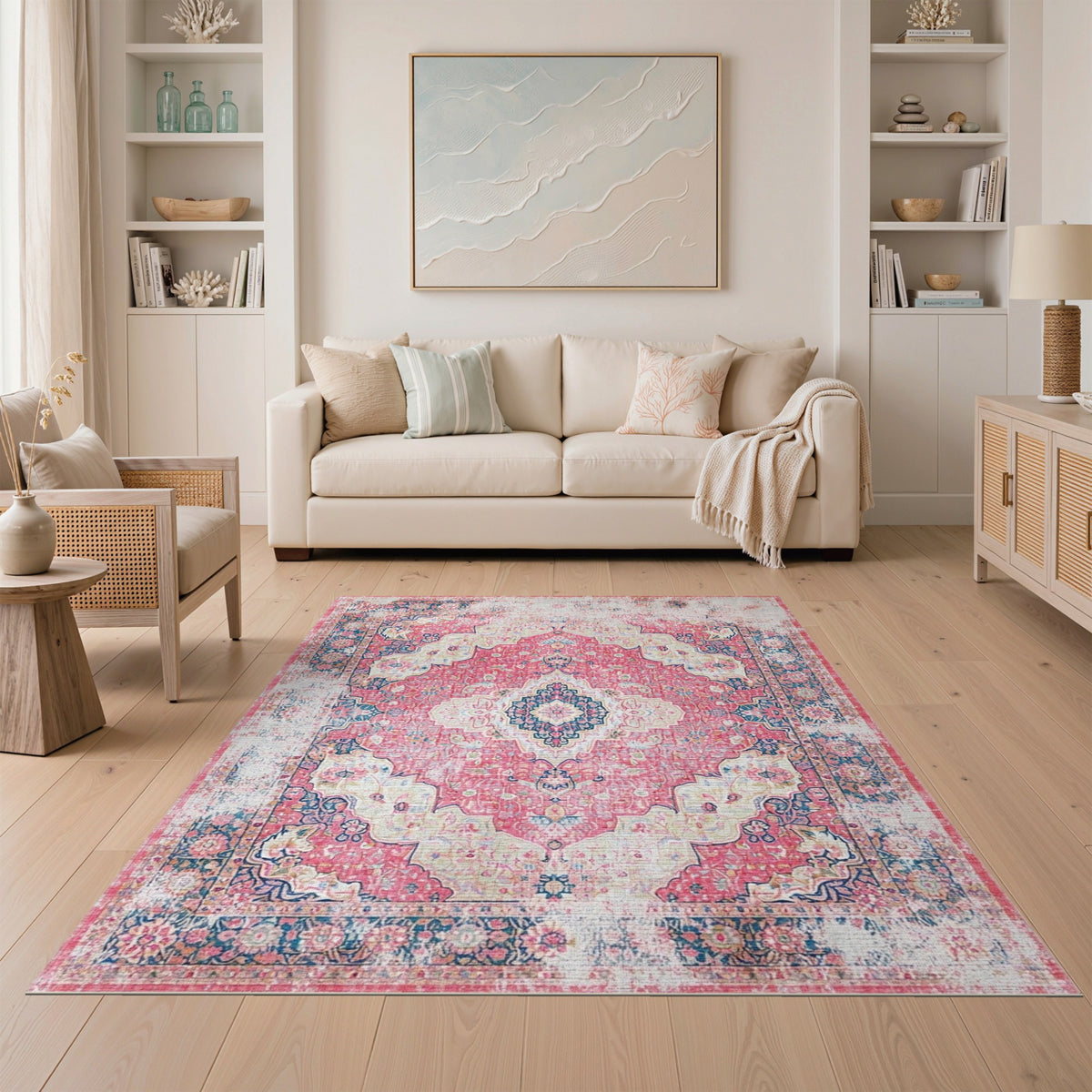 Medallion Distressed Vintage Pink Distressed Vintage Medallion Area Rug