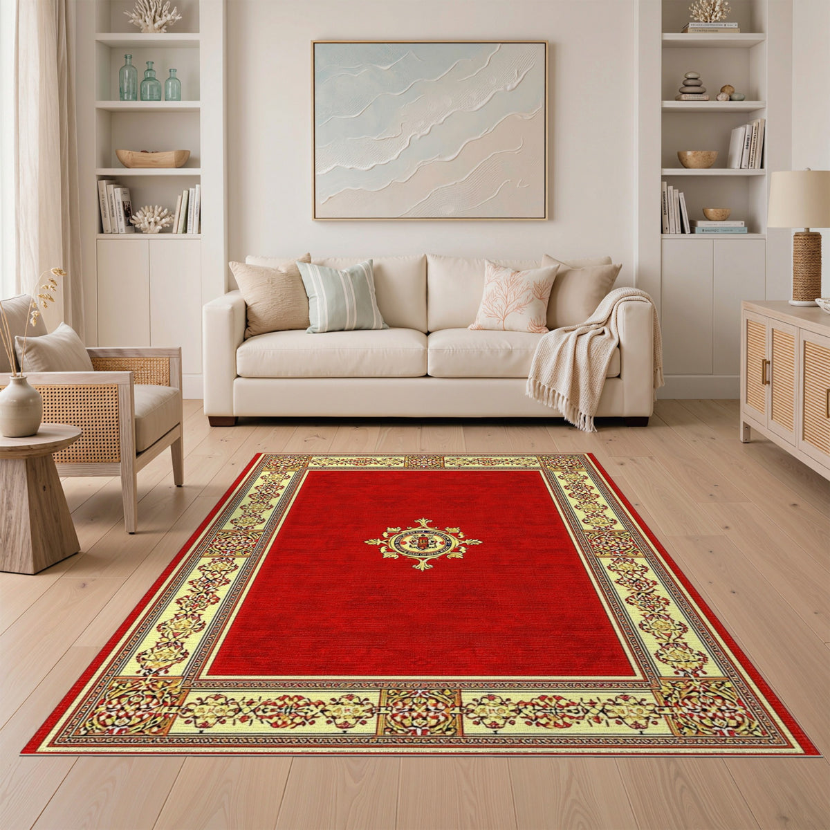Red Crest Medallion Traditional Persian Rug