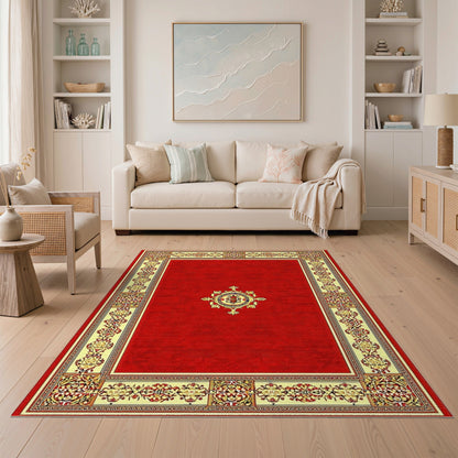 Red Crest Medallion Traditional Persian Rug