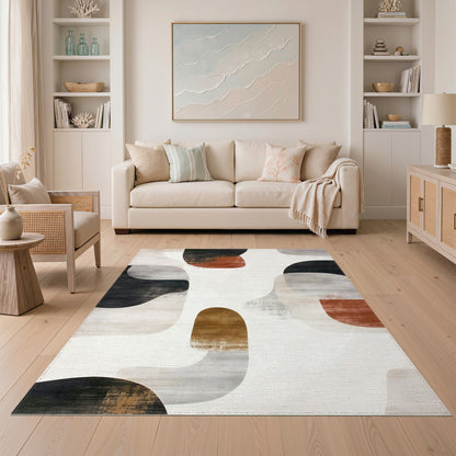 Beige and Neutral Abstract Area Abstract Neutral Shapes Area Rug