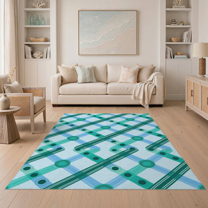 Teal Lattice Geometric Washable Area Rug