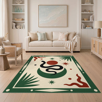 Green Snake Moon Abstract Area Rug