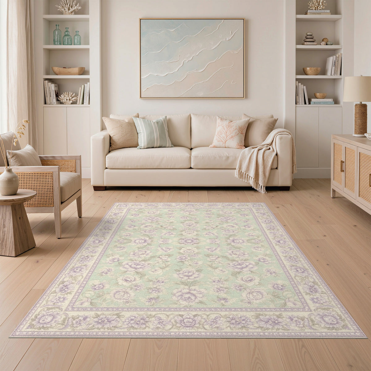 Purple Floral Vintage Washable Purple Area Rug
