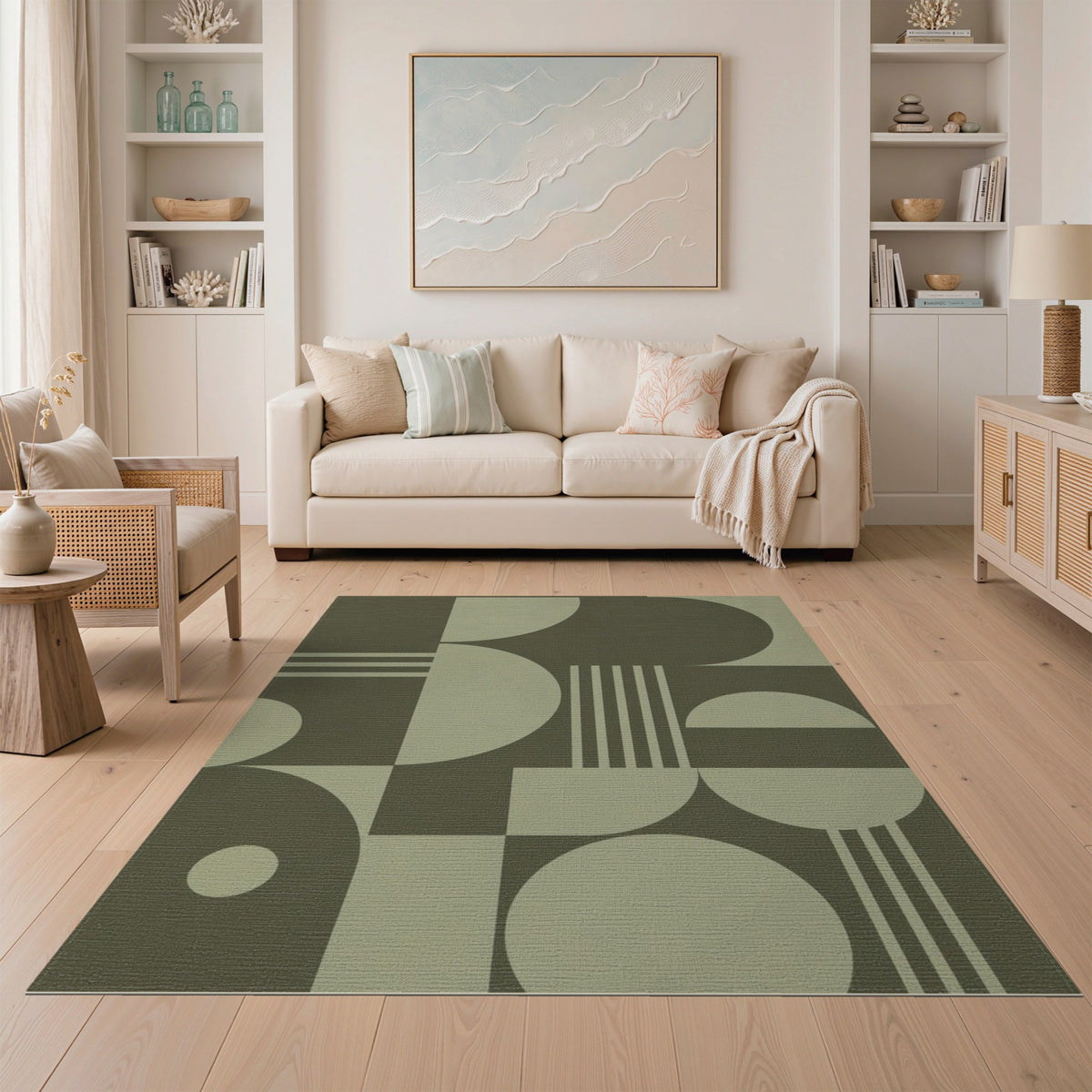 Green Geometric Circles Area Rug