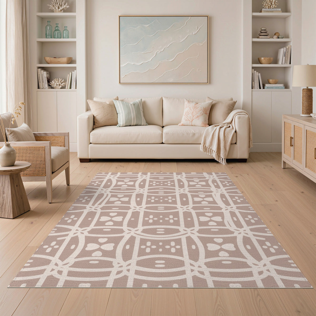 Beige Geometric Lattice Area Rug
