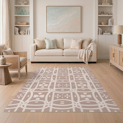 Beige Geometric Lattice Area Rug