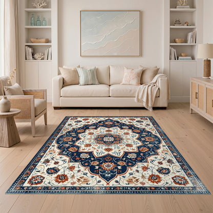 Blue and Teal Blue Floral Persian Medallion Area Rug