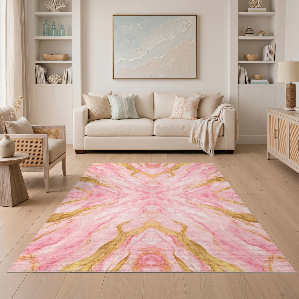 Pink Gold Pink Gold Marble Abstract Area Rug