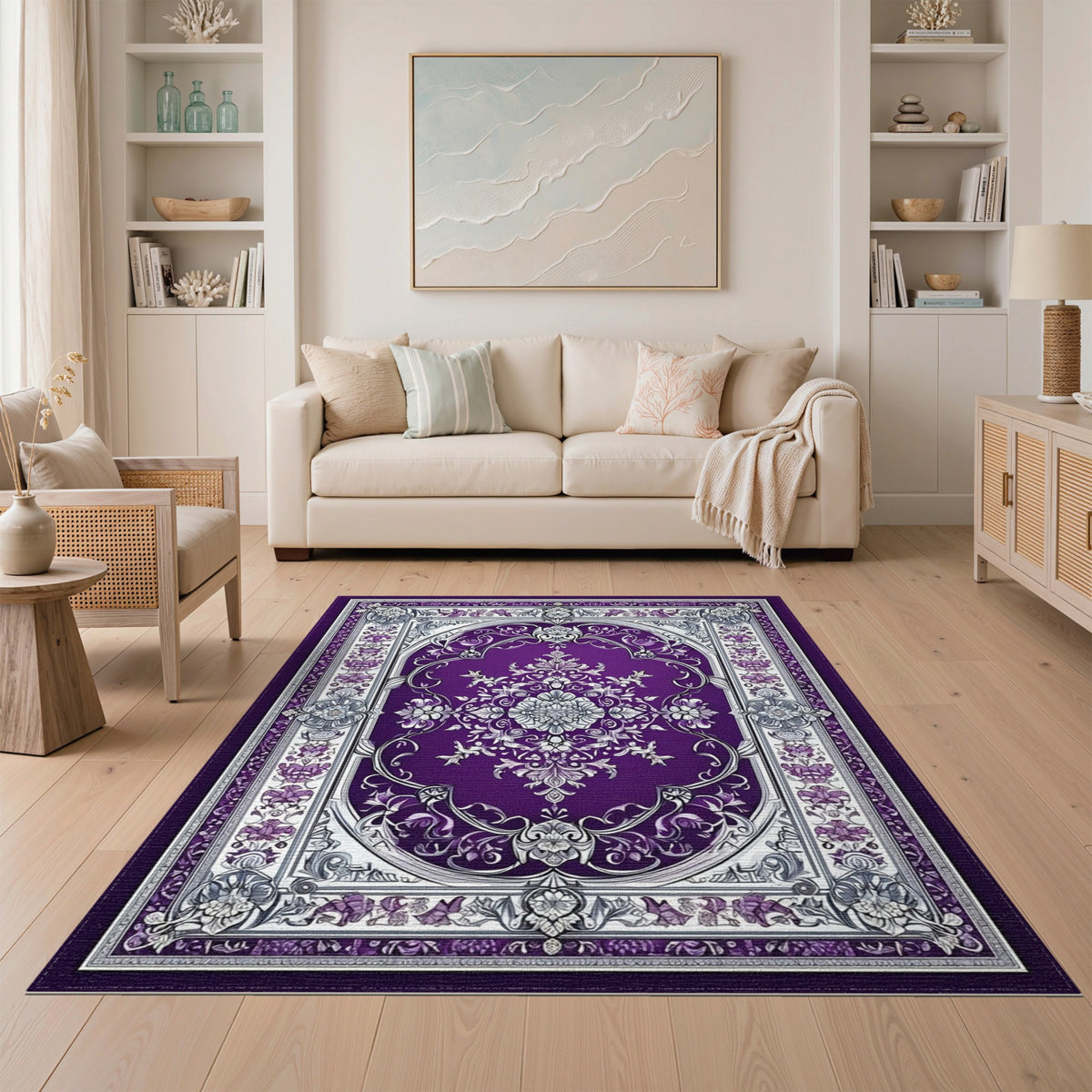 Traditional Persian Purple Floral Medallion Area Rug