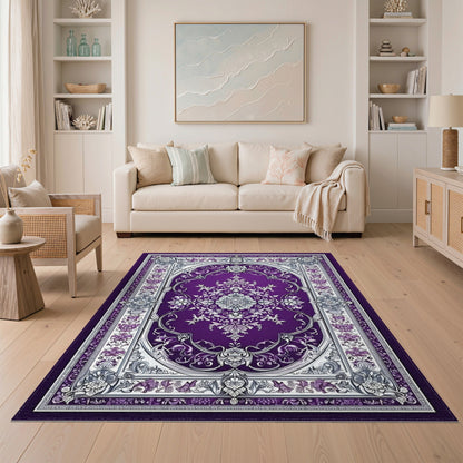 Traditional Persian Purple Floral Medallion Area Rug