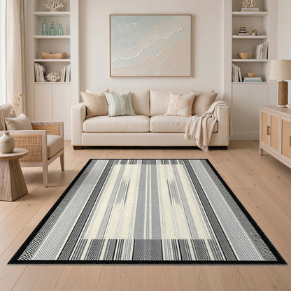 Black White Geometric Striped Area Rug
