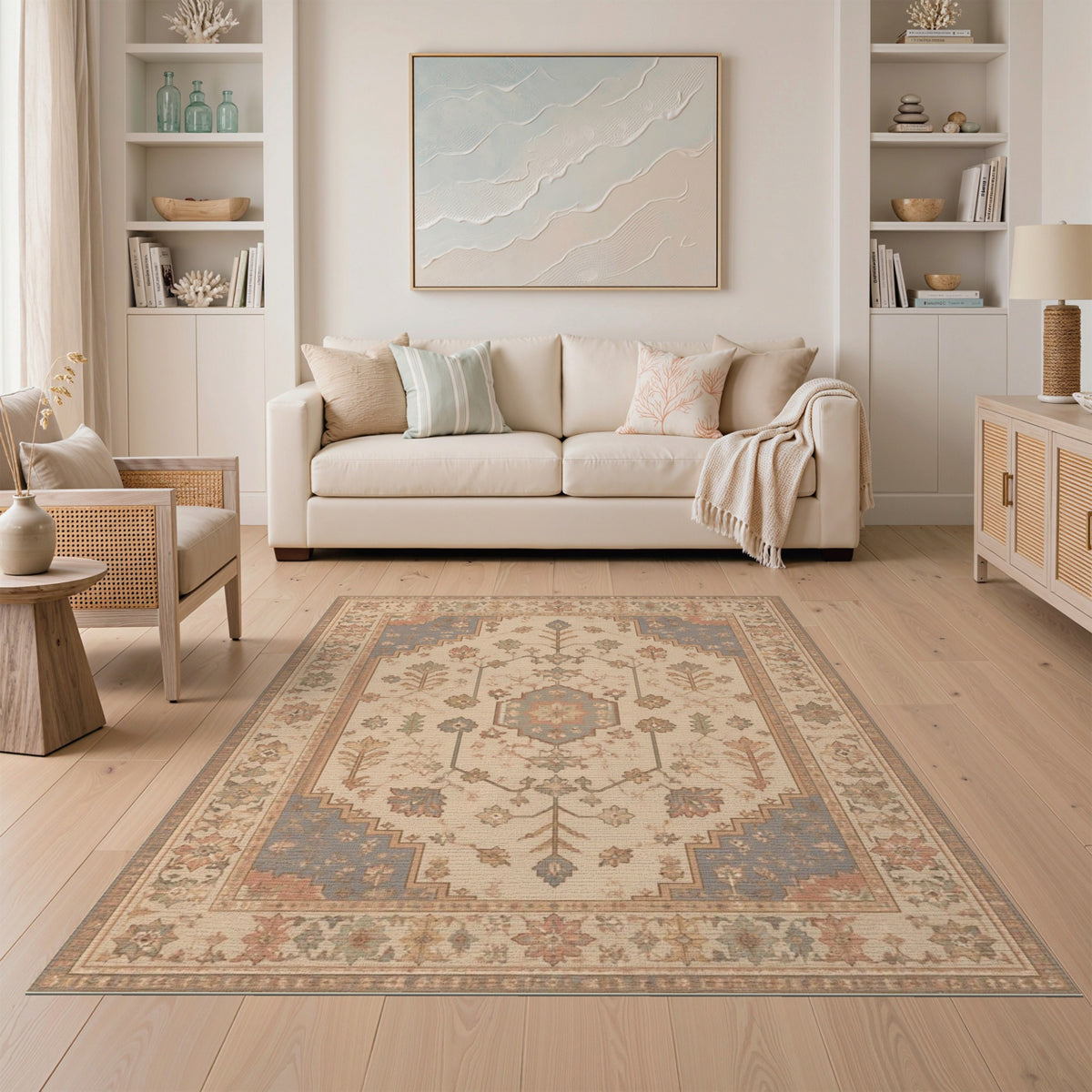 Beige Traditional Persian Floral Medallion Area Rug