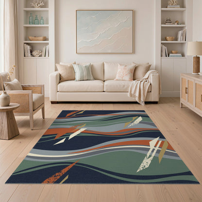 Blue Teal Abstract Wave No. 13 Area Rug