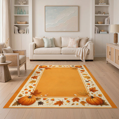 Orange Autumn Pumpkin Harvest Border Area Rug