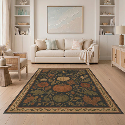 Halloween Pumpkin Floral Vintage Area Rug