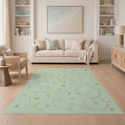 Sage Green Gold Floral Vine Area Rug