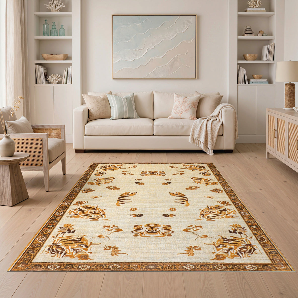 Brown and Tan Brown Tiger Heritage Area Rug