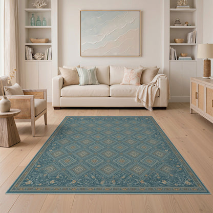 Blue Teal Floral Vintage No. 45 Area Rug