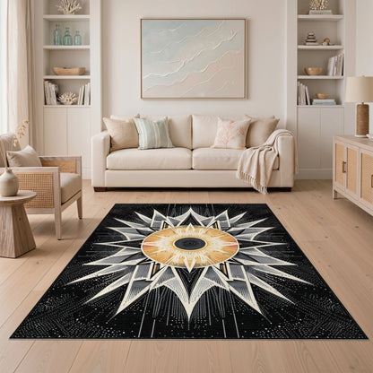 Black White Geometric Starburst Geometric Modern Area Rug