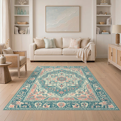 Teal Medallion Traditional Persian Traditional Persian Area Rug