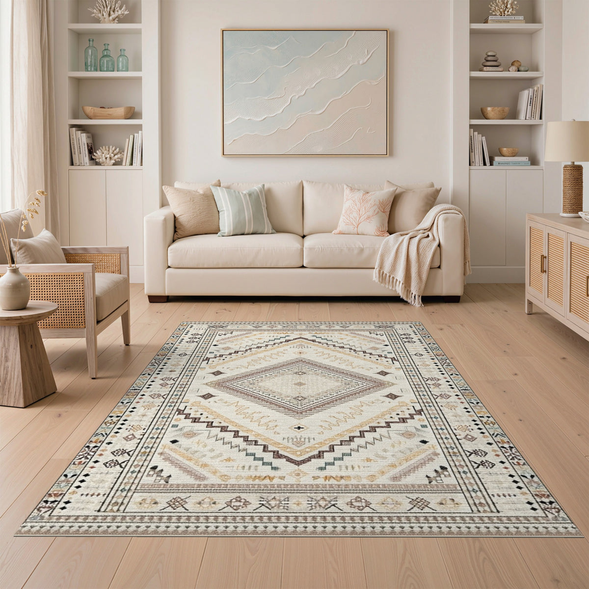 Beige Southwestern Geometric Area Rug