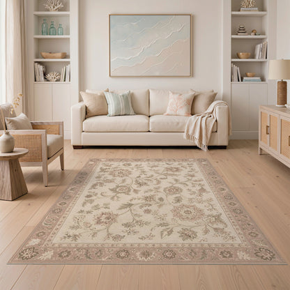 Beige Floral Vintage Area Rug