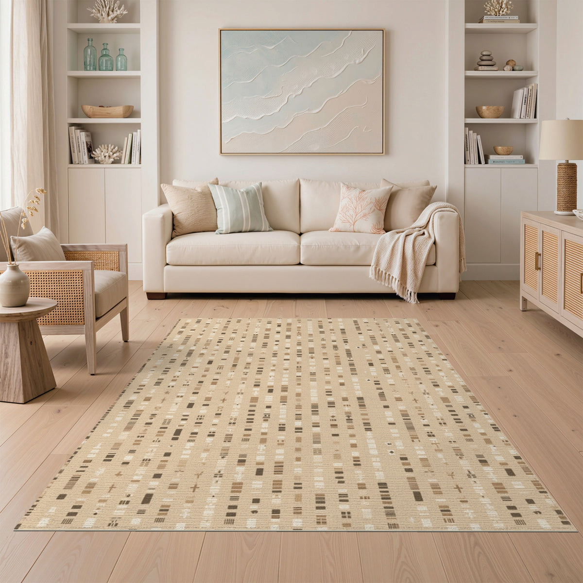 Beige and Neutral Beige Geometric Motif Area Rug