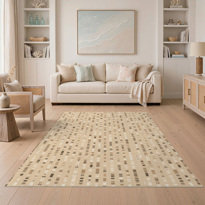 Beige and Neutral Beige Geometric Motif Area Rug