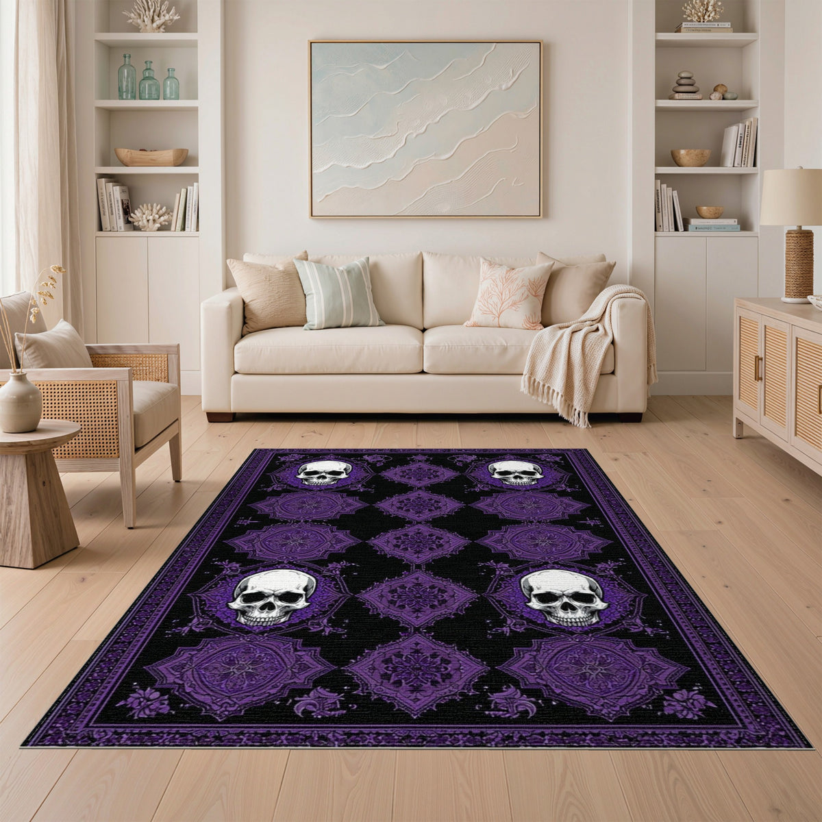 Purple Skull Mandala Area Rug