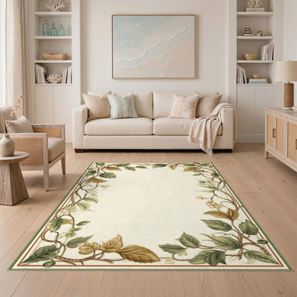Floral Vintage Green Vine Leaf Floral Area Rug