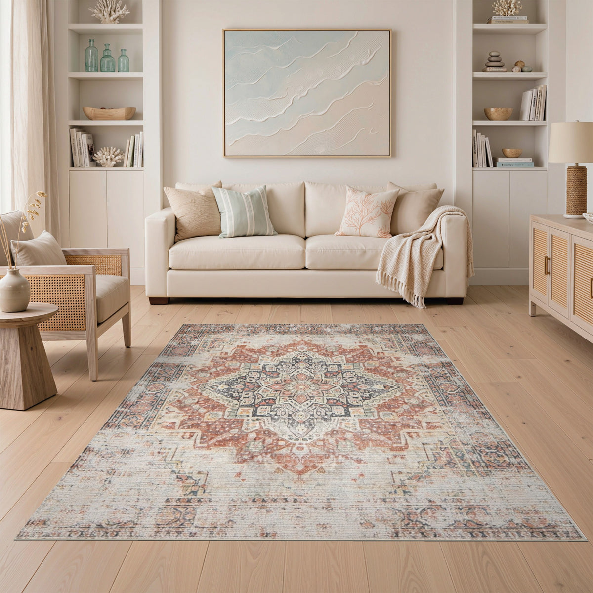 Distressed Red Medallion Vintage Area Rug