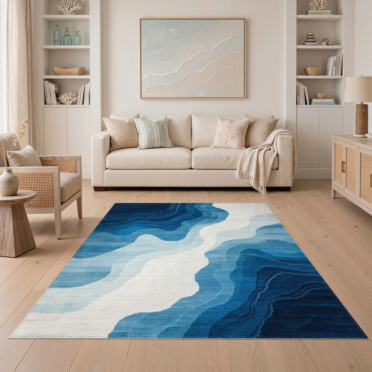 Blue Wave Abstract Area Rug