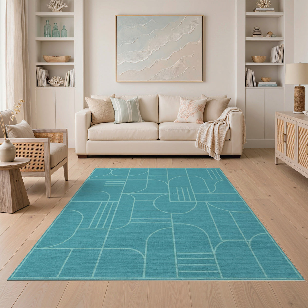 Teal Geometric Modern Blue and Teal Area Rug